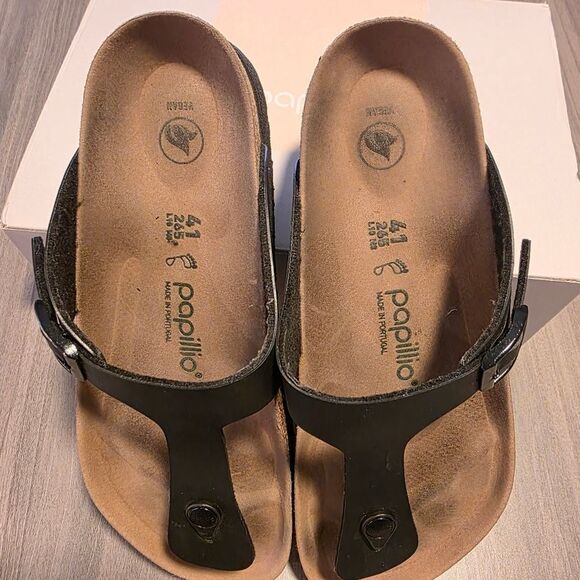 Birkenstocks Gizeh Grooved Black and Tan Platform Sandals Size 41 - Picture 8 of 16